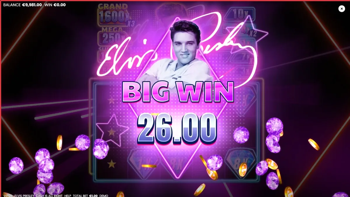 Interface do slot Elvis Presley: Cash is All Right em um dispositivo móvel